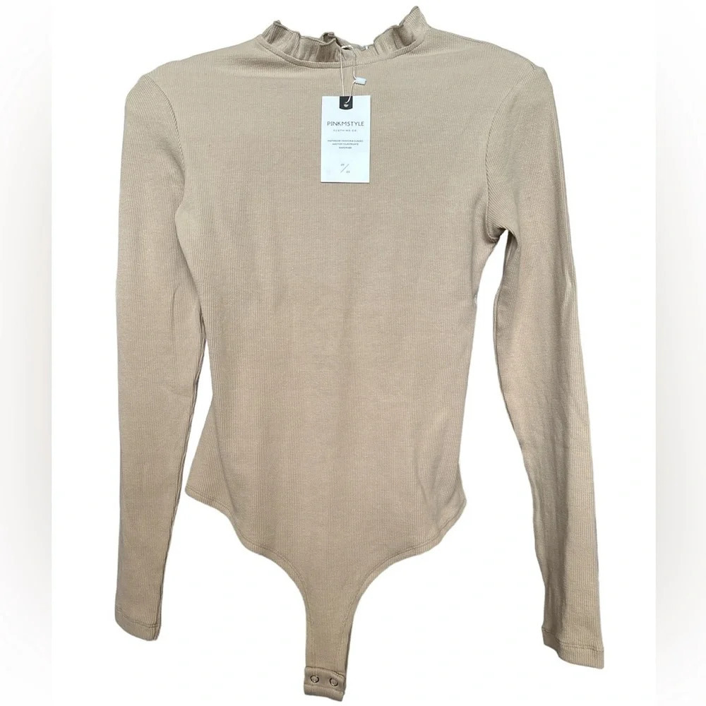 PINKMYSTYLE Long Sleeves Tan Brown Medium Bodysuit BNWT